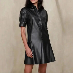 GODET VEGAN LEATHER MINI DRESS